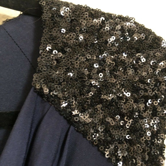Calvin Klein Sequined Shoulders Cowl Neck Sheath Dress Navy Blue Black Sz 10 - Picture 4 of 7